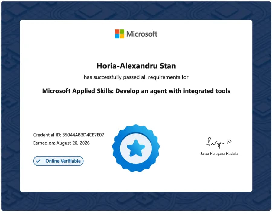 Develop an agent with integrated tools - Microsoft Applied Skills certificate
