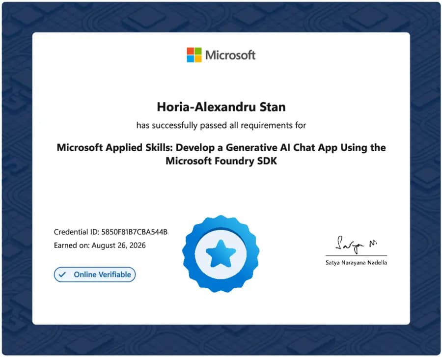 Develop a Generative AI Chat App Using the Microsoft Foundry SDK - Microsoft Applied Skills certificate