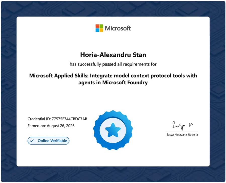 Integrate model context protocol tools with agents in Microsoft Foundry - Microsoft Applied Skills certificate